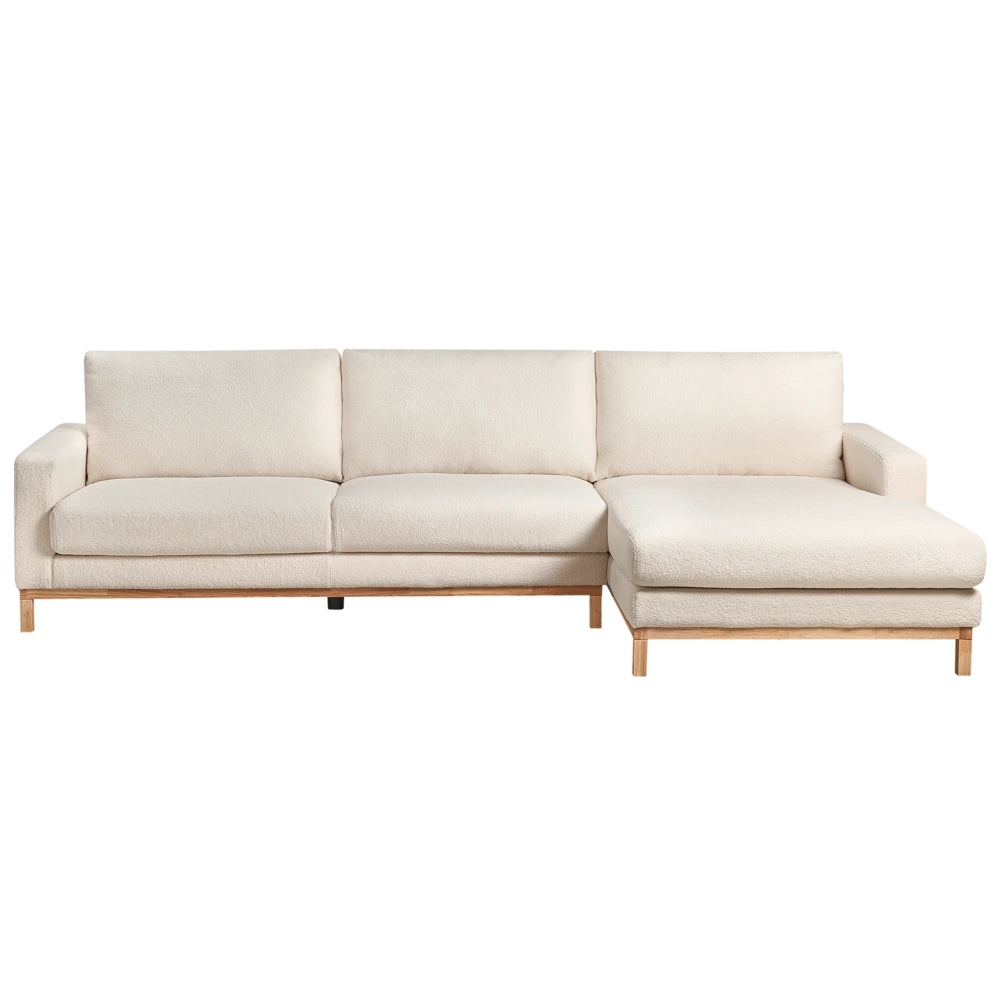 Divano angolare sinistro Rivestimento in bouclé bianco Gambe in legno Elegante