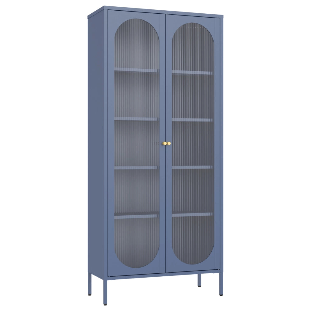 Armadio in metallo e vetro blu-grigio 180 cm YASMINE