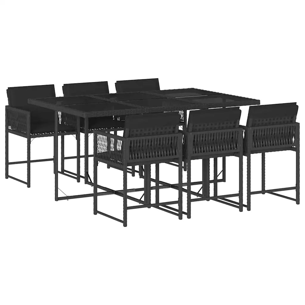 Set da Pranzo da Giardino 7 pz Nero con Cuscini in Polyrattan 3211447