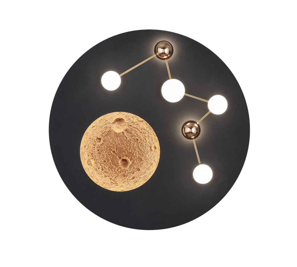 Plafoniera LED effetto lunare, metallo, nero e caffè, D 50 cm, Zodiac