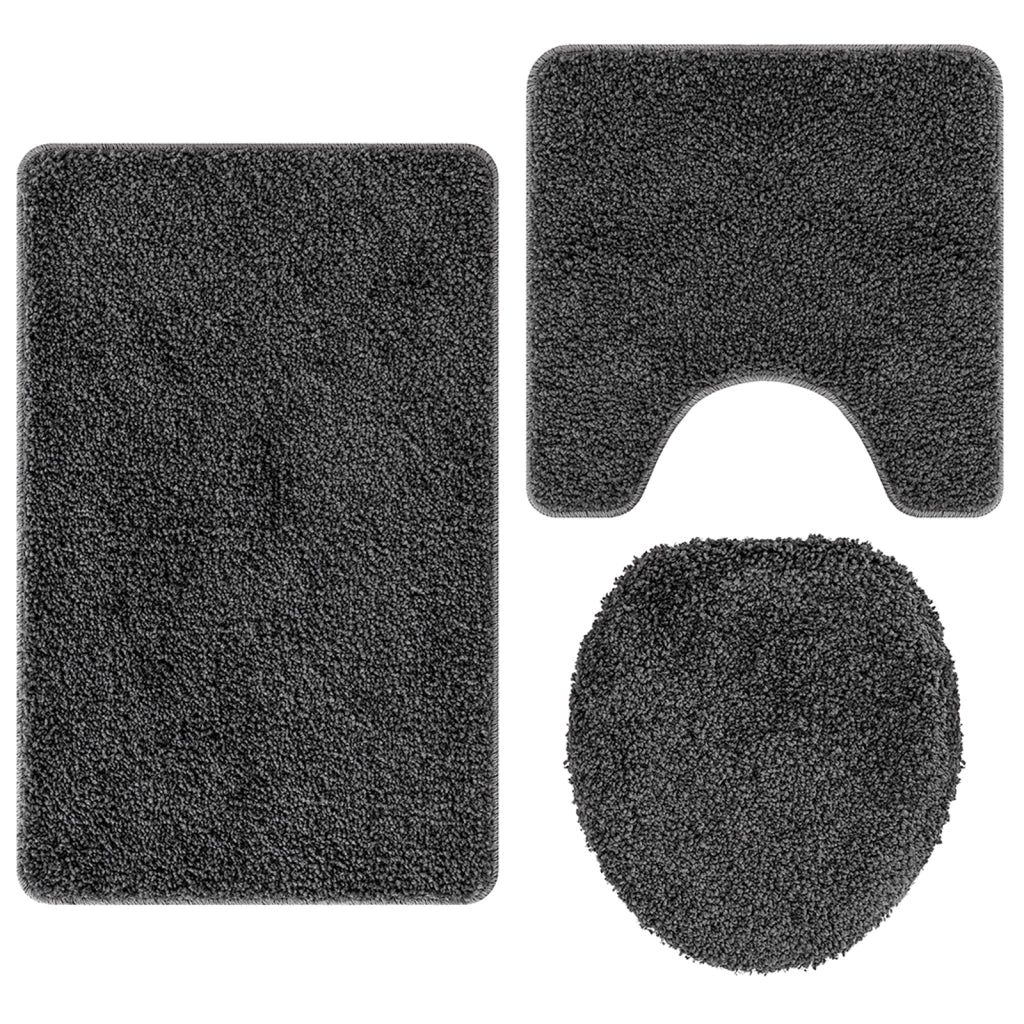 Set di 3 Tappetini da Bagno Grigio Scuro in Polipropilene Antiscivolo