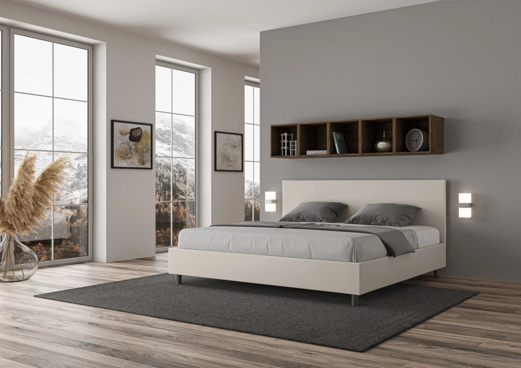 Letto Matrimoniale Large 180x200 cm con Rete e Contenitore Adele Bianco