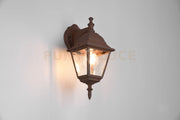 LIVENZA APPLIQUE DA ESTERNO DOWN 4 LATI FUSIONE DI ALLUMINIO RUGGINE E VETRO TRASPARENTE H. 33CM IP44 1 LUCE ATTACCO E27