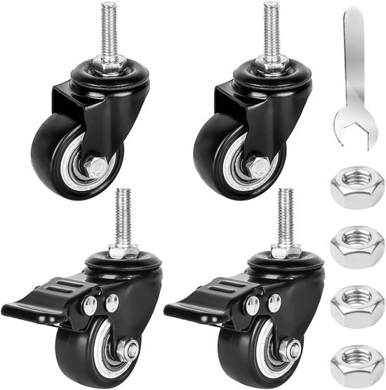 ruote a vite M8x25mm, ruote pesanti M8, ruote zwenk con freno per 2 e senza freno per 2, 35 KG, ruote in gomma rotanti 360° per esterni e interni