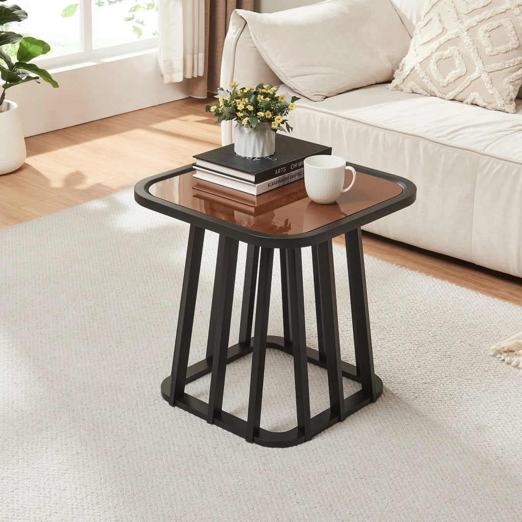 Tavolino Quadrato Burgess da Salotto 51x51x51 cm - Nero/Effeto Noce [en.casa]