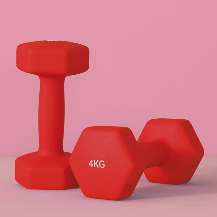 Set 2 Manubri Palestra 4 kg Pesi esagonali per Allenamento Rosso