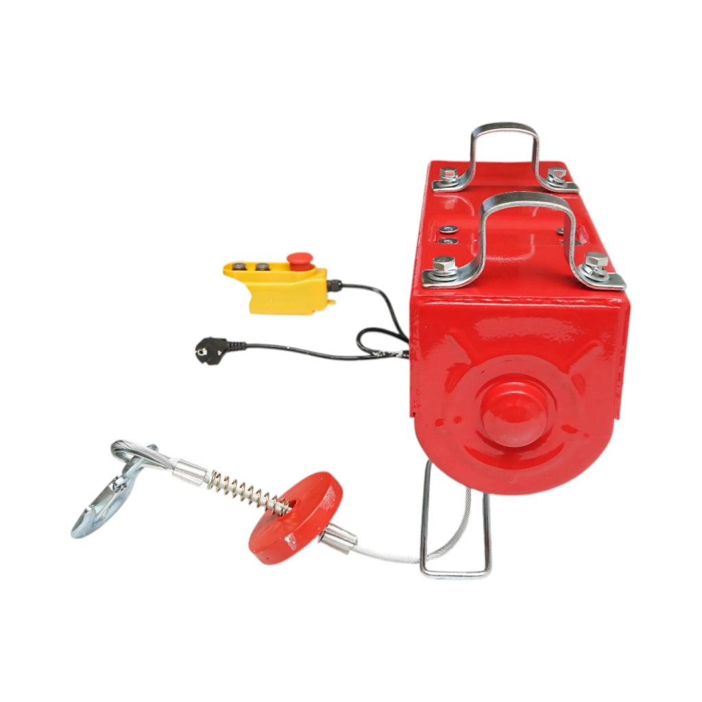 Paranco/gru elettrica 220V/50Hz 2200W, carico massimo 500/1000Kg, velocità di sollevamento 4-8m/min, altezza di sollevamento 6-12m IP40