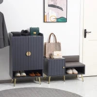 Mobile Scarpiera da Ingresso con Seduta Imbottita e Armadietto per 4 Paia di Scarpe, 80x33x49cm, Grigio