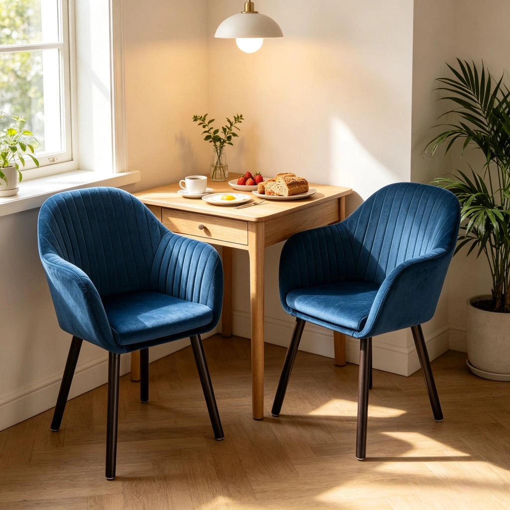 SEDIA da pranzo imbottita 81 cm Velluto Nero/Blu Set da 2 pezzi
