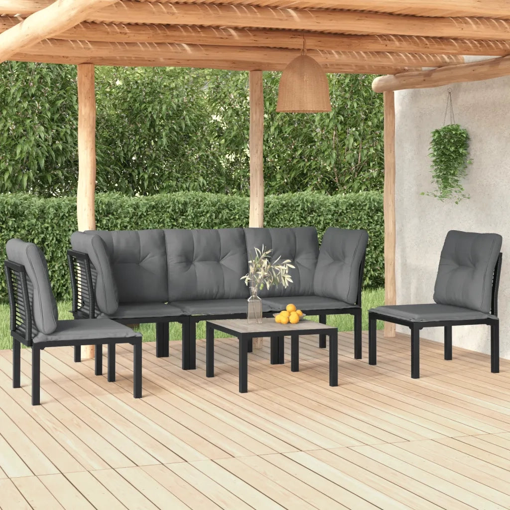Set Salotto da Giardino 6 pz | Set di Mobili da Esterno in Polyrattan Nero e Grigio