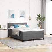 Letto Box Spring con Materasso&Luce LED Grigio 140x200 cm Tessuto a Coste