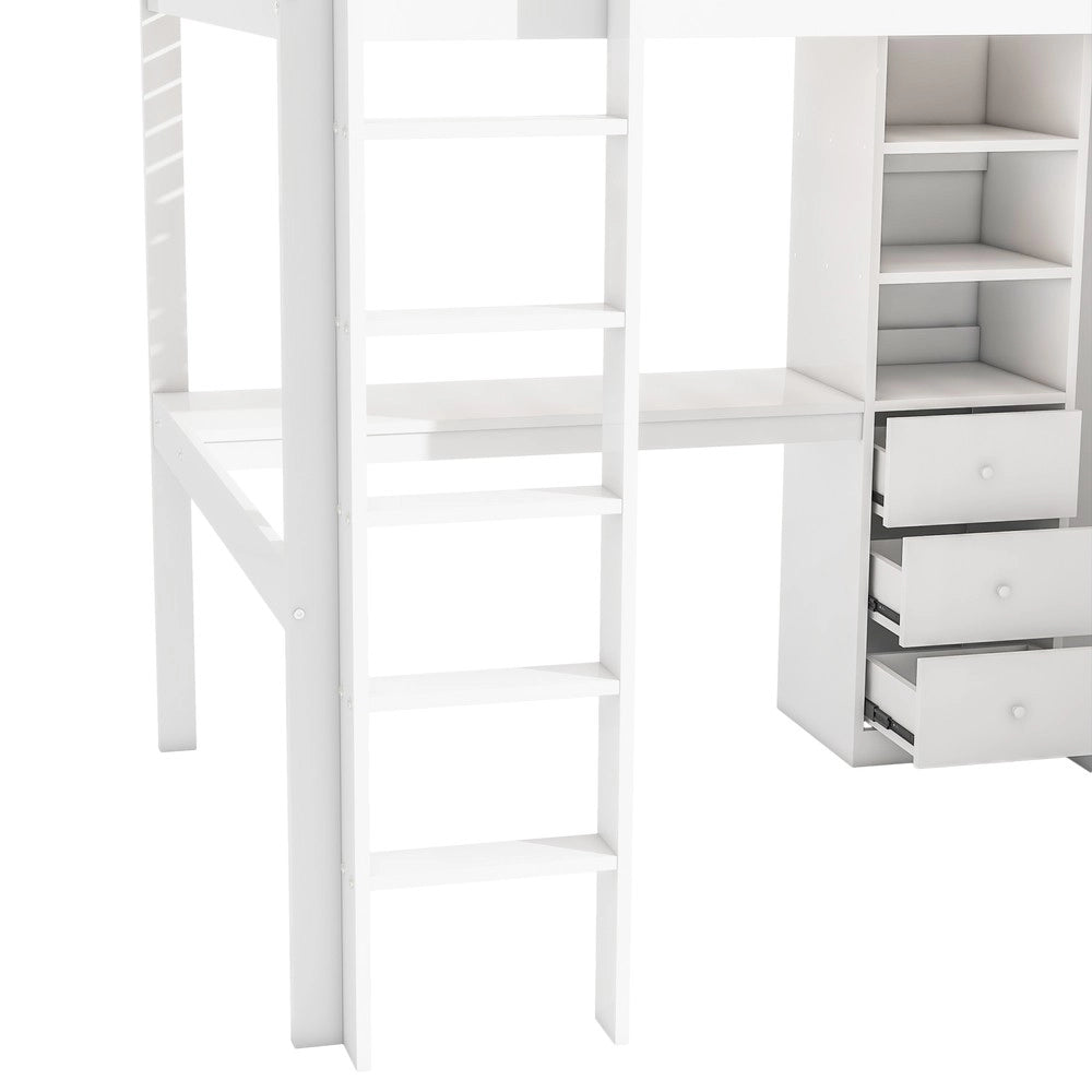 Letto a Soppalco con Scrivania, Armadio e Cassetti ¨C MINIMAL ¨C Bianco 140x200
