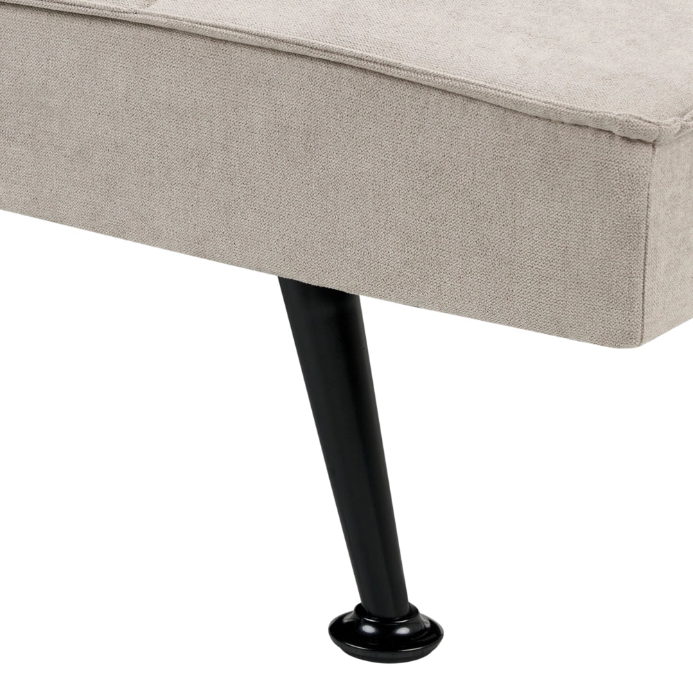Divano letto in tessuto beige a 3 posti con imbottitura trapuntata Letto per ospiti senza braccioli con chiusura a scatto