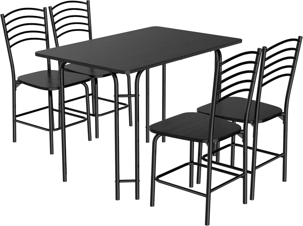 Set Tavolo e Sedie da Pranzo, Tavolo da Pranzo con Sedie, Set di Tavolo da Pranzo con 4 Sedie, Tavolo Legno, 4 Sedie Sala da Pranzo, Gamba in Metallo, per Sala da Pranzo
