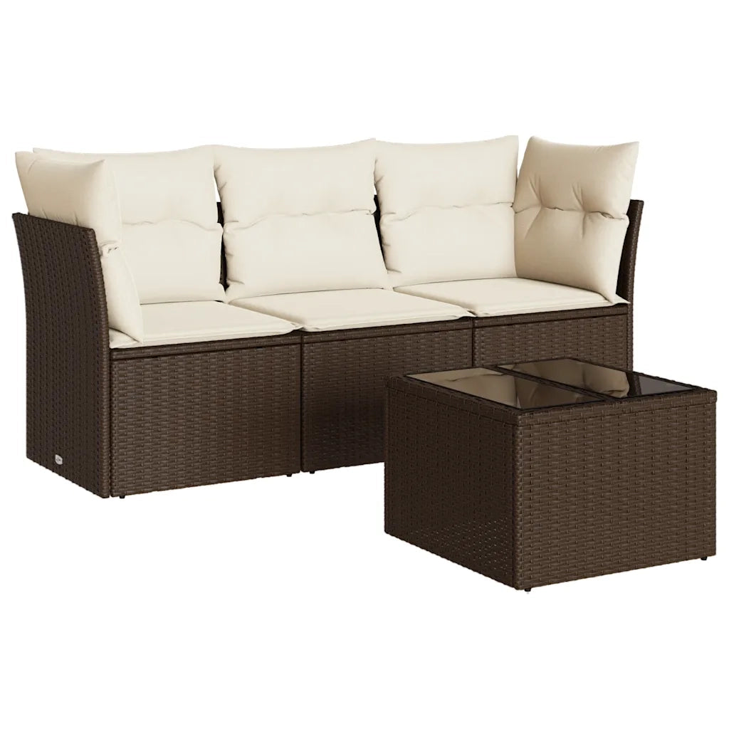 Set Divano da Giardino 4 pz con Cuscini Marrone in Polyrattan 3217223