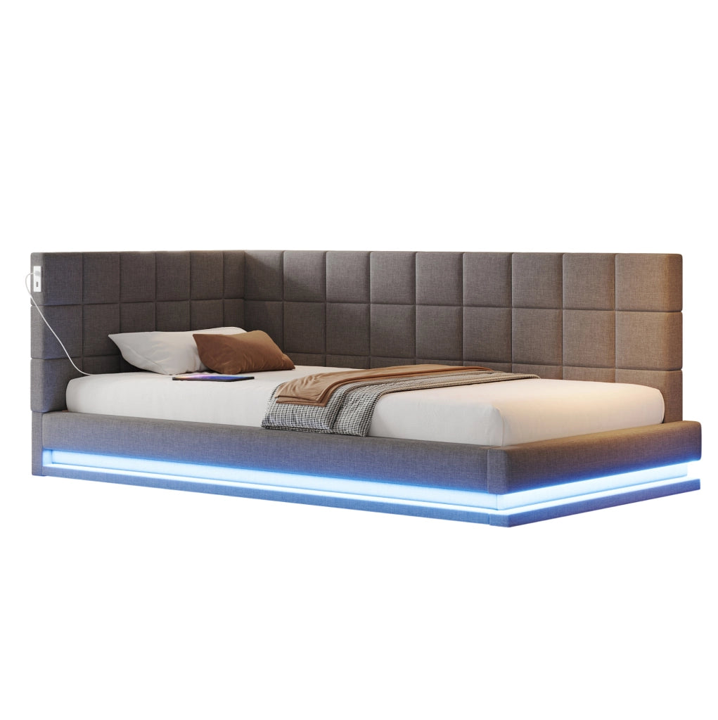 Letto singolo trasformabile 90x200 cm con LED e USB grigio