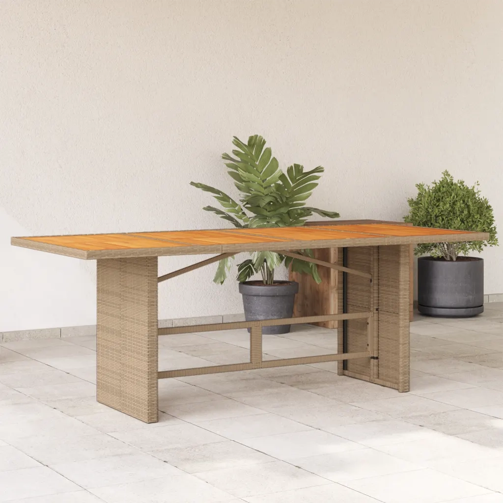 Tavolo Giardino | Tavolino da esterno Piano Legno Acacia Beige 190x80x74cm Polyrattan