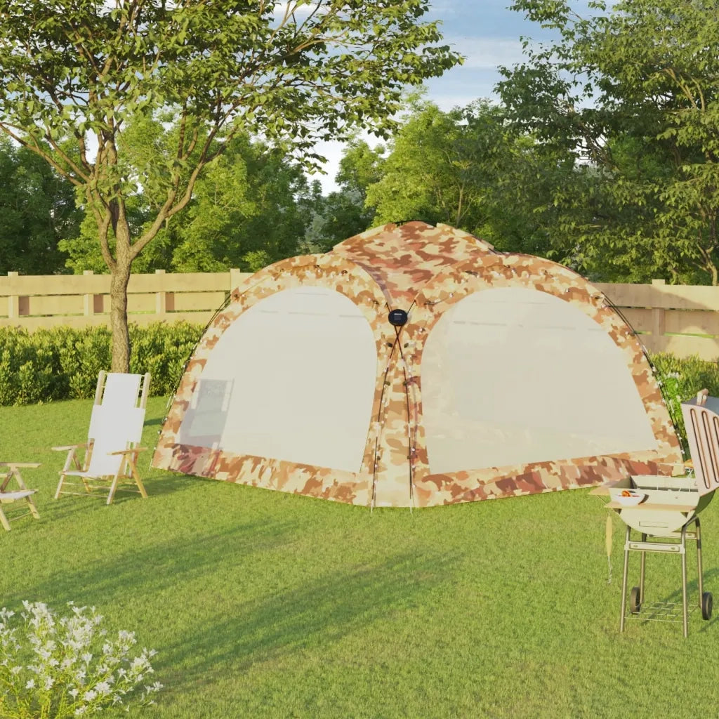 Tenda per Feste con LED e 4 Pareti-Tenda da campeggio 3,6x3,6x2,3 m Mimetica