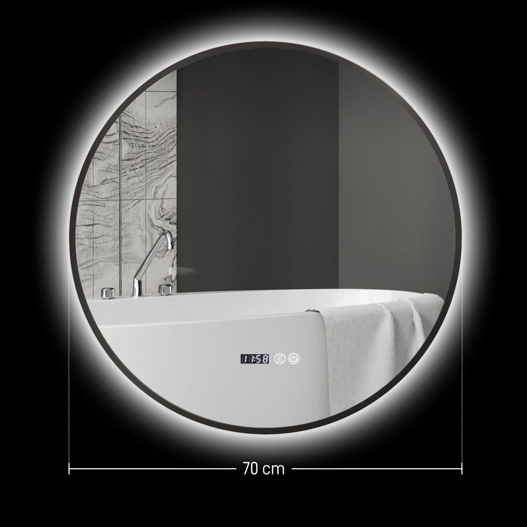 Specchio da Bagno Rotondo con Luce LED ¨C zephmum ¨C Nero, Antifog, Touch