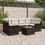 Set Divano da Giardino 7 Pezzi con Cuscini Marrone Polyrattan