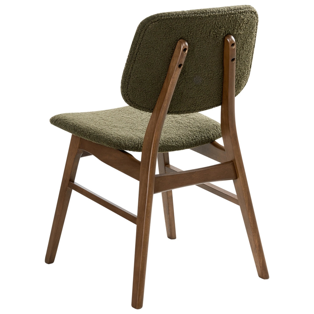 Set di 2 sedie da pranzo Struttura in legno di gomma scuro Seduta in tessuto boucle verde Design retrò senza braccioli