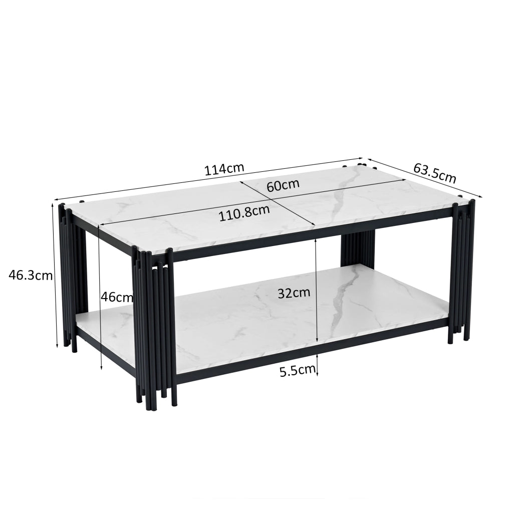 TAVOLO DA CAFFÈ rettangolare 114x64x46 cm MDF effetto marmo bianco nero