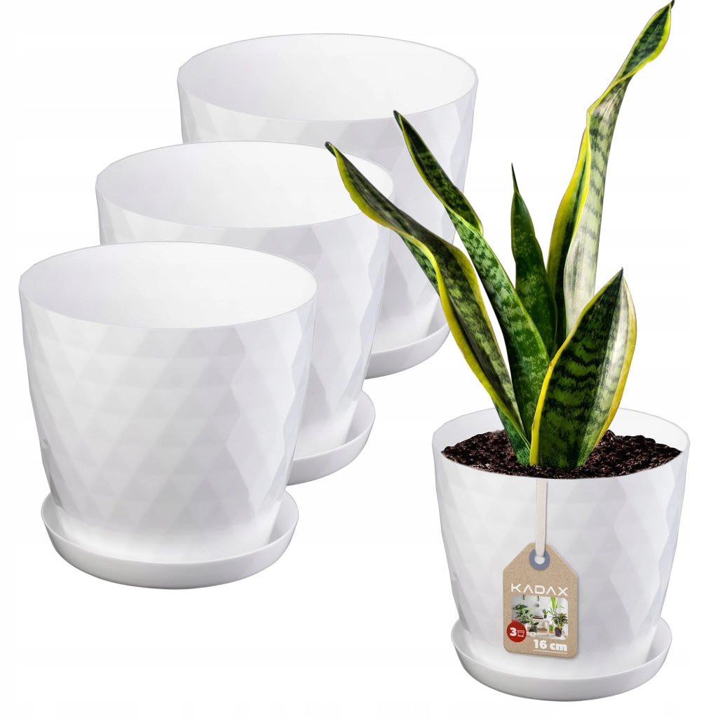 Vaso da fiori KADAX, fioriera, coperchio, 16 cm, supporto per fiori, plastica bianca, 3 pezzi.