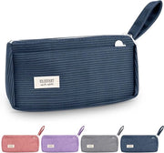 Etui di tessuto corduroy con 2 taschetti per scuola e ufficio - Azzurro chiaro