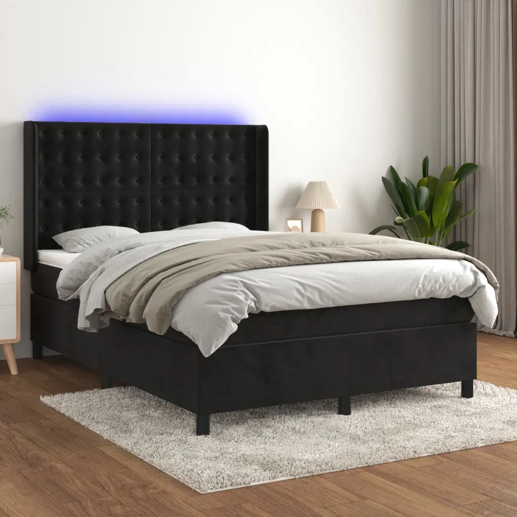 Letto a Molle con Materasso e LED Nero 140x200 cm in Velluto 3139807