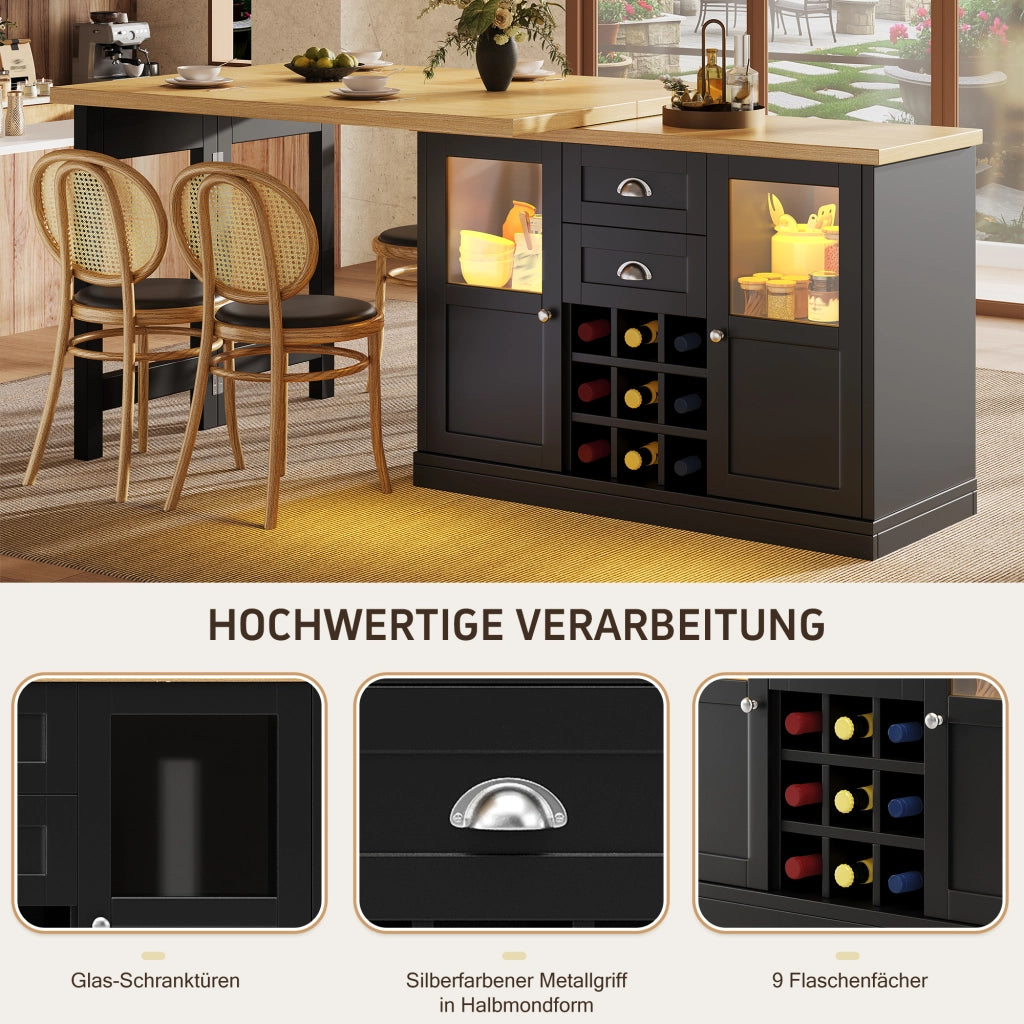 TAVOLO Allungabile Girevole 360° 120-197 cm MDF Nero con spazio contenitore