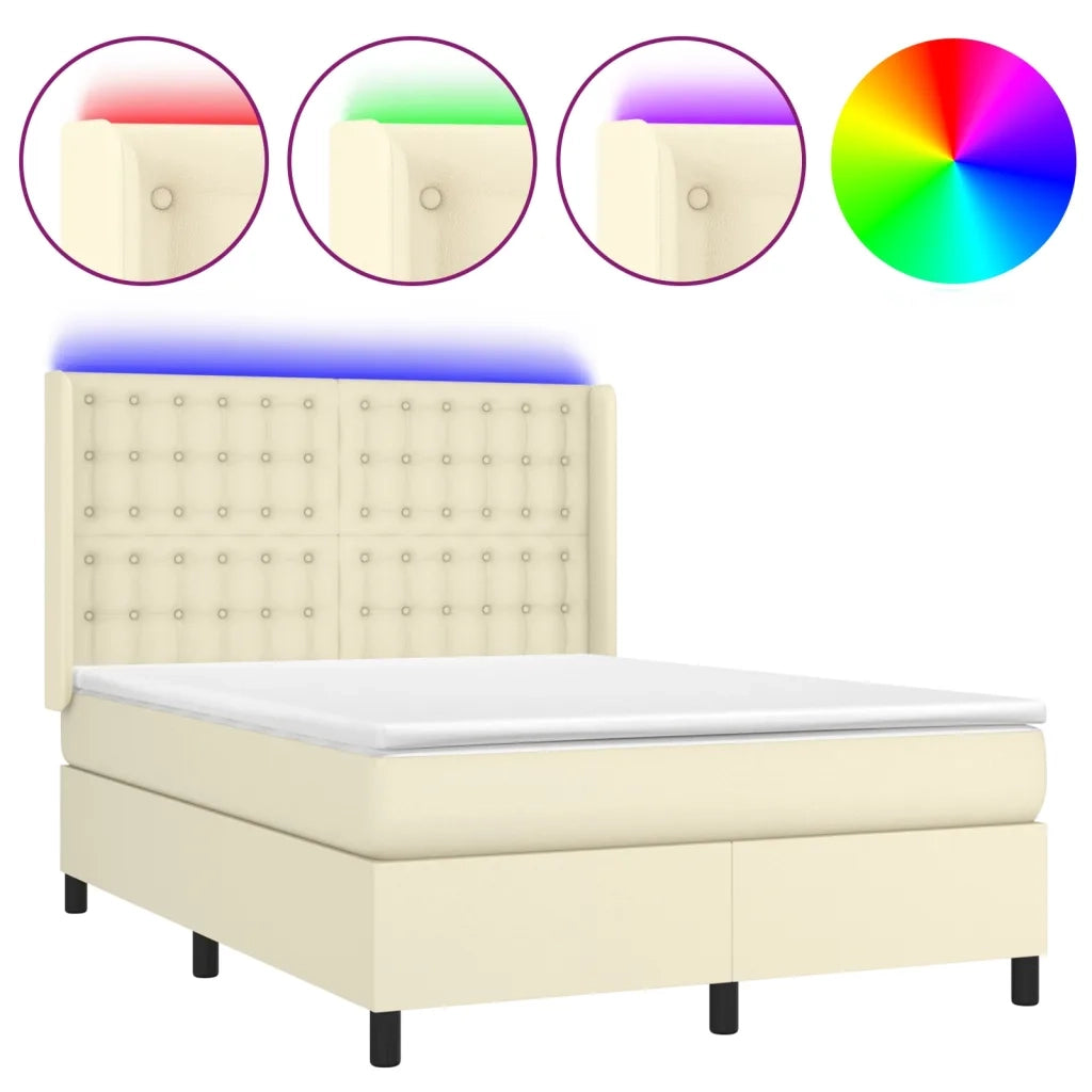 Giroletto a Molle con Materasso e LED Crema 140x200 cm 3139387