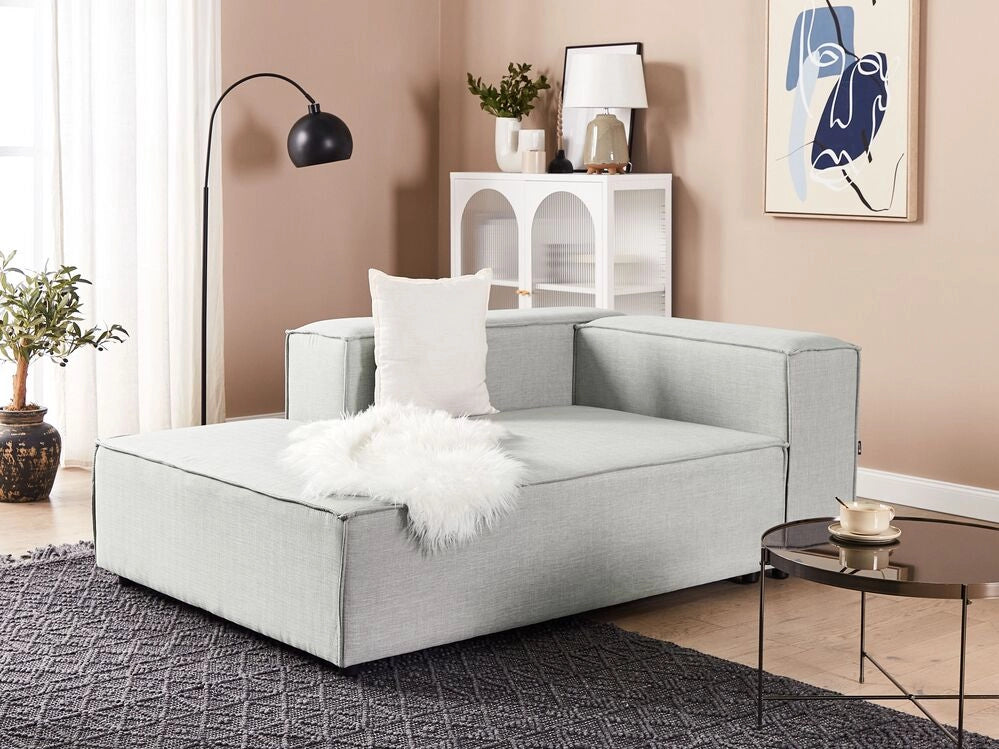 Chaise Lounge lato destro in rivestimento di lino di poliestere grigio soggiorno stile moderno