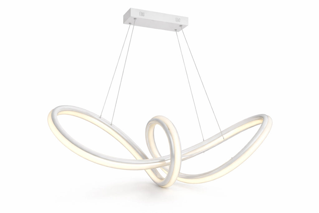 Lampadario LED a Sospensione Moderno 60W 4800 Lumen CCT 3 Colori Luce Calda Fredda e Naturale, Design Intrecciato in Alluminio e PVC, per Soggiorno Cucina Sala da Pranzo Bianco