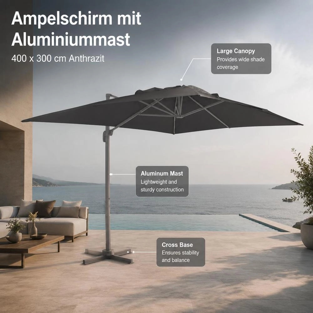 Cantilever Parasol With Aluminum Mast 400 X 300 Cm Anthracite