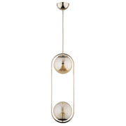 Lampada a sospensione Oval Alfa ottone 2xE14 vetro ambra