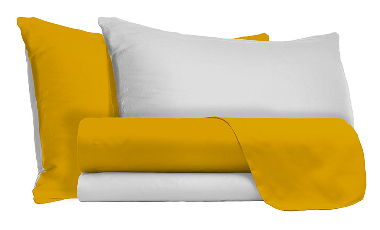 Set Lenzuola 1 Piazza e Mezzo Sopra Sotto e Federe Doubleface Senape/Grigio Chiaro