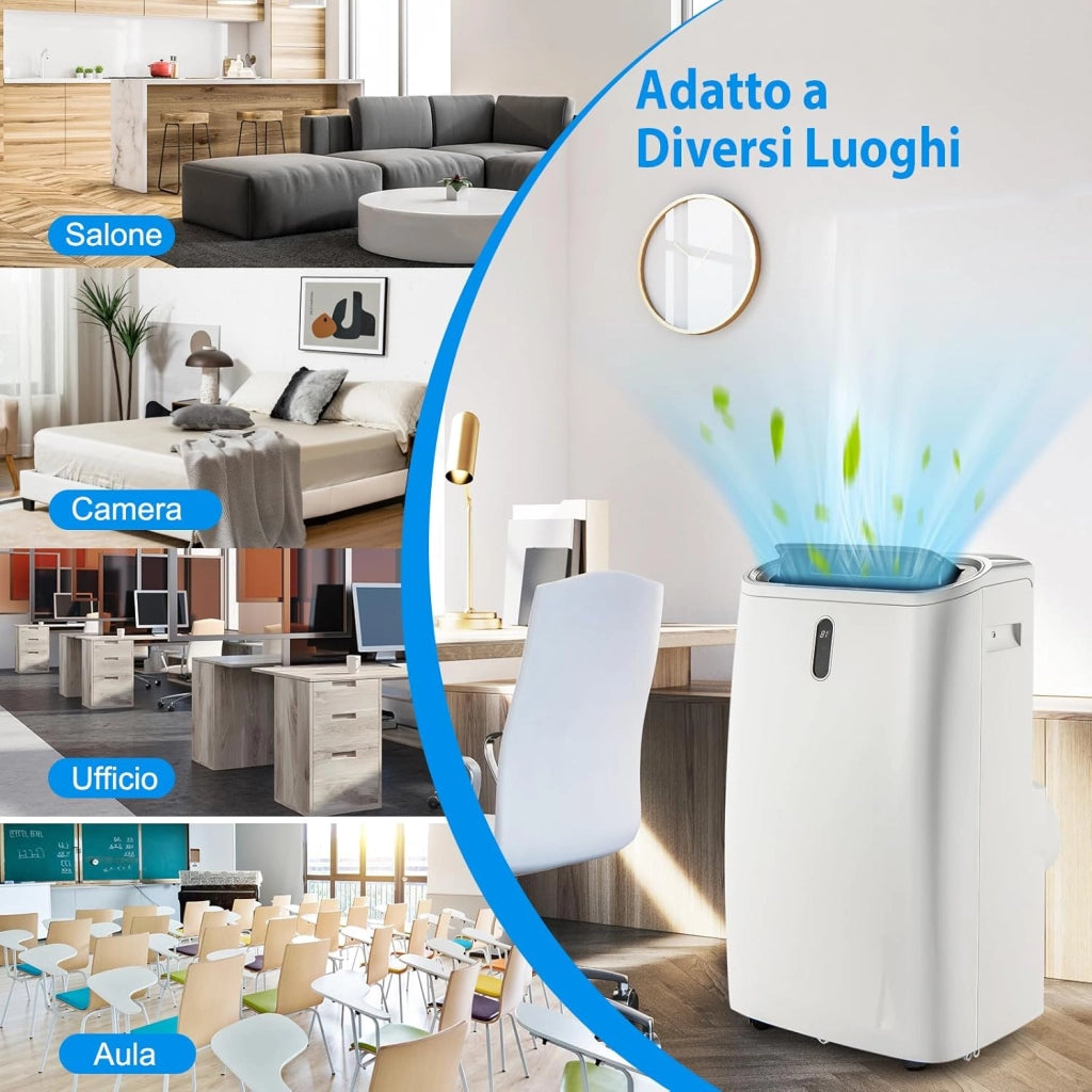 Condizionatore Portatile 16000 BTU, 4 in 1 Raffrescator & Riscaldamento & Deumidificazione & Ventilatore, con Tubo di Scarico, Telecomando/Applicazione, Timer 24H (16000BTU 4,7 kW)