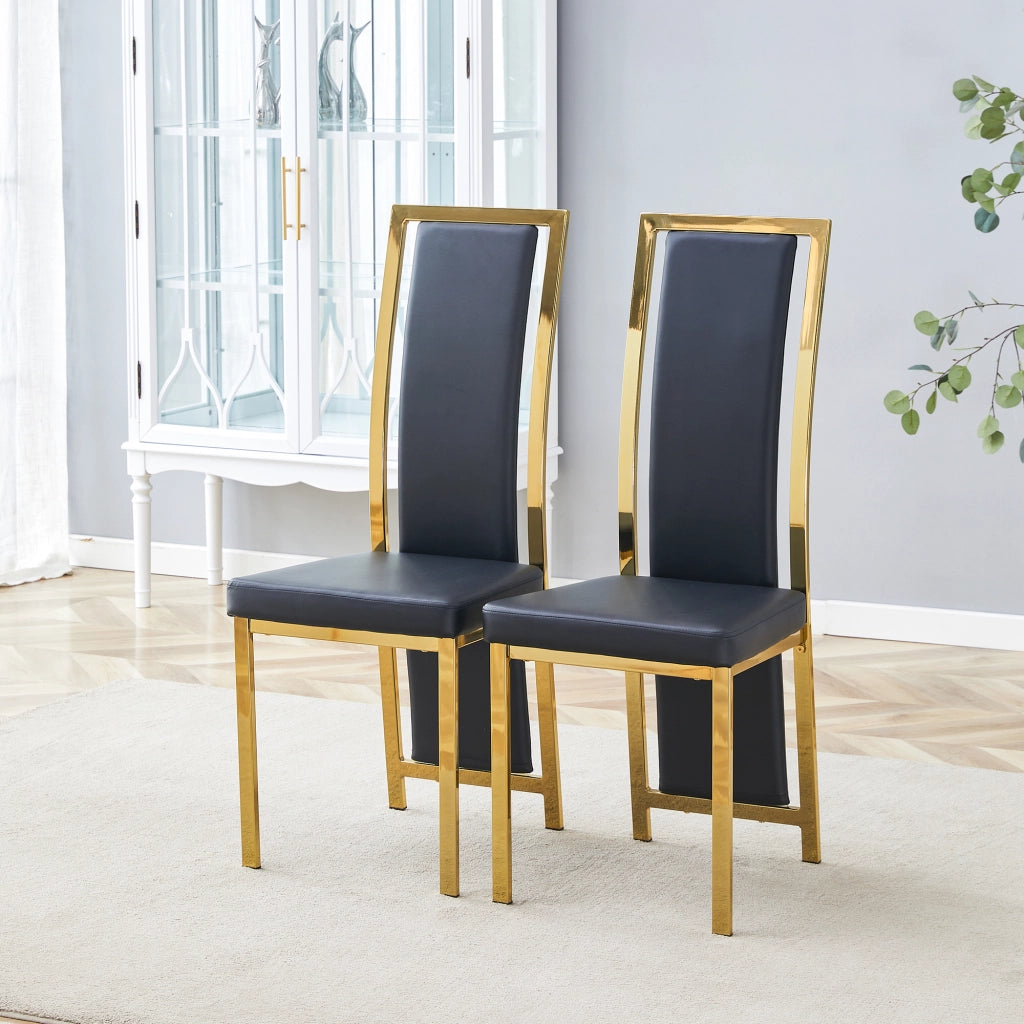 SEDIA da pranzo 109 cm in PU Nero e Metallo Oro Set da 2 pezzi