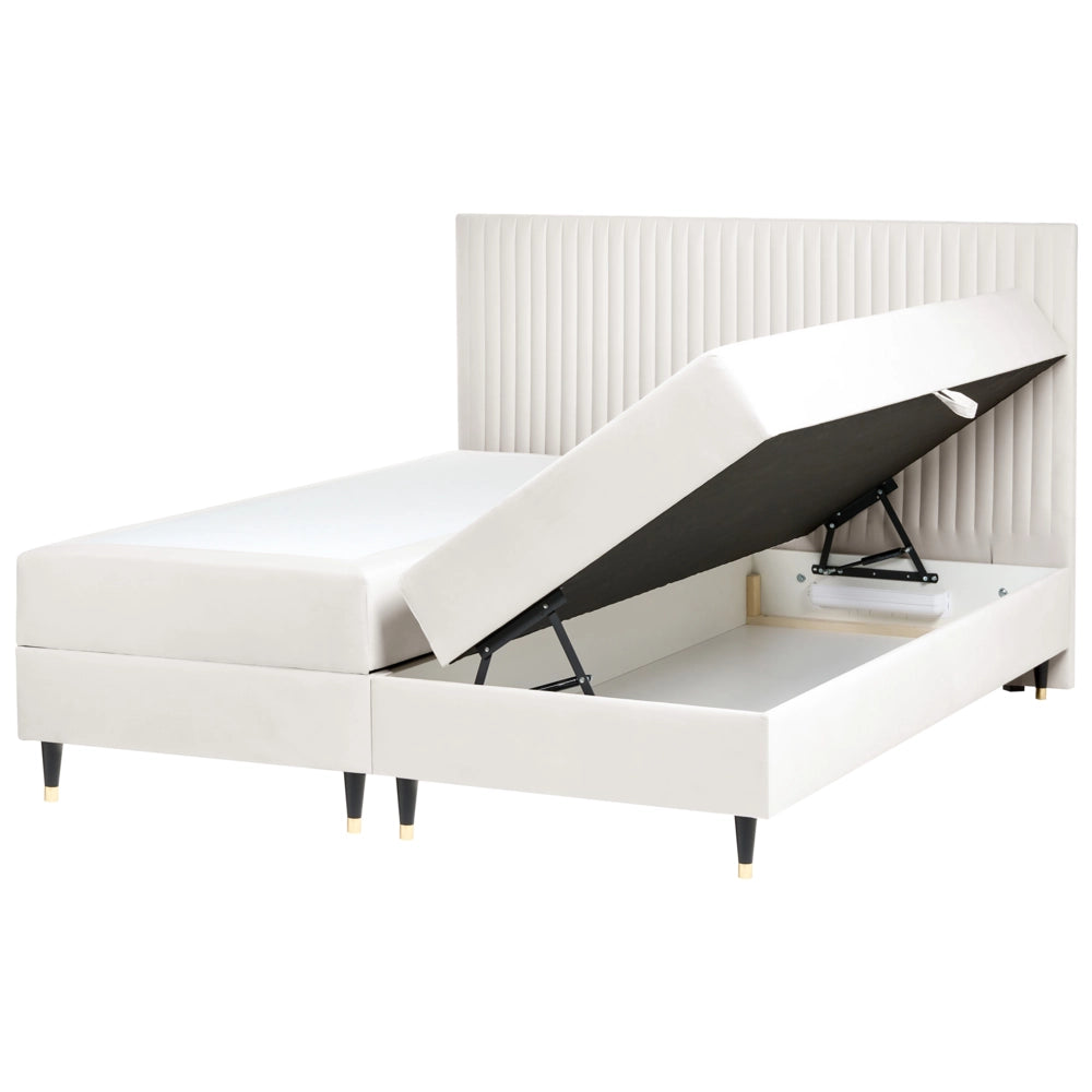 Letto Tessuto Tortora 160 x 200 cm Imbottito Struttura Con Testiera Trapuntata E Materasso