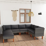 Set Divani da Giardino 8 pz con Cuscini in Polyrattan Grigio 3059719