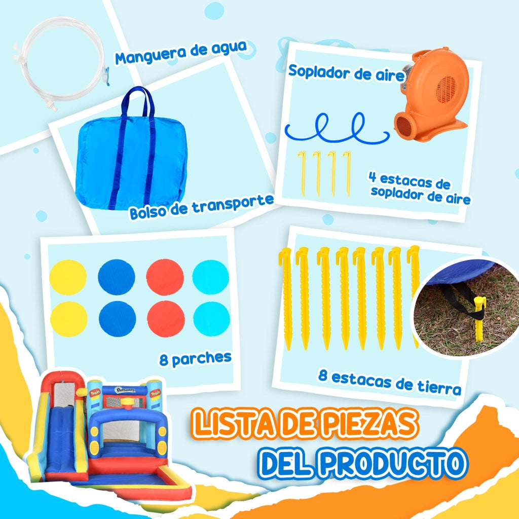 Casetta Gonfiabile per Bambini con Scivolo e Piscina ¨C zephmum ¨C 435x245x200 cm Multicolore