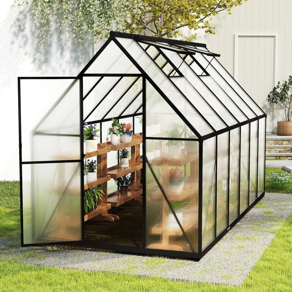 Serra da giardino in alluminio, con base da 6 cm e piastra in policarbonato da 4 mm, per pomodori, da giardino, resistente ai raggi UV, resistente alle intemperie, per il giardino, 340 x 180 x