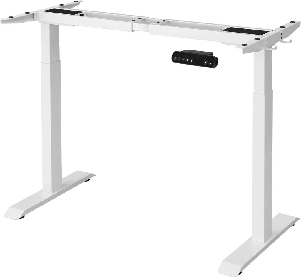 SONGMICS Supporto Scrivania Elettrico Regolabile in Altezza, Struttura Tavolo da Lavoro con Motore, senza Piano, con Ganci, Regolazione Continua, Funzione Memory, Acciaio, Bianco LSD019W01