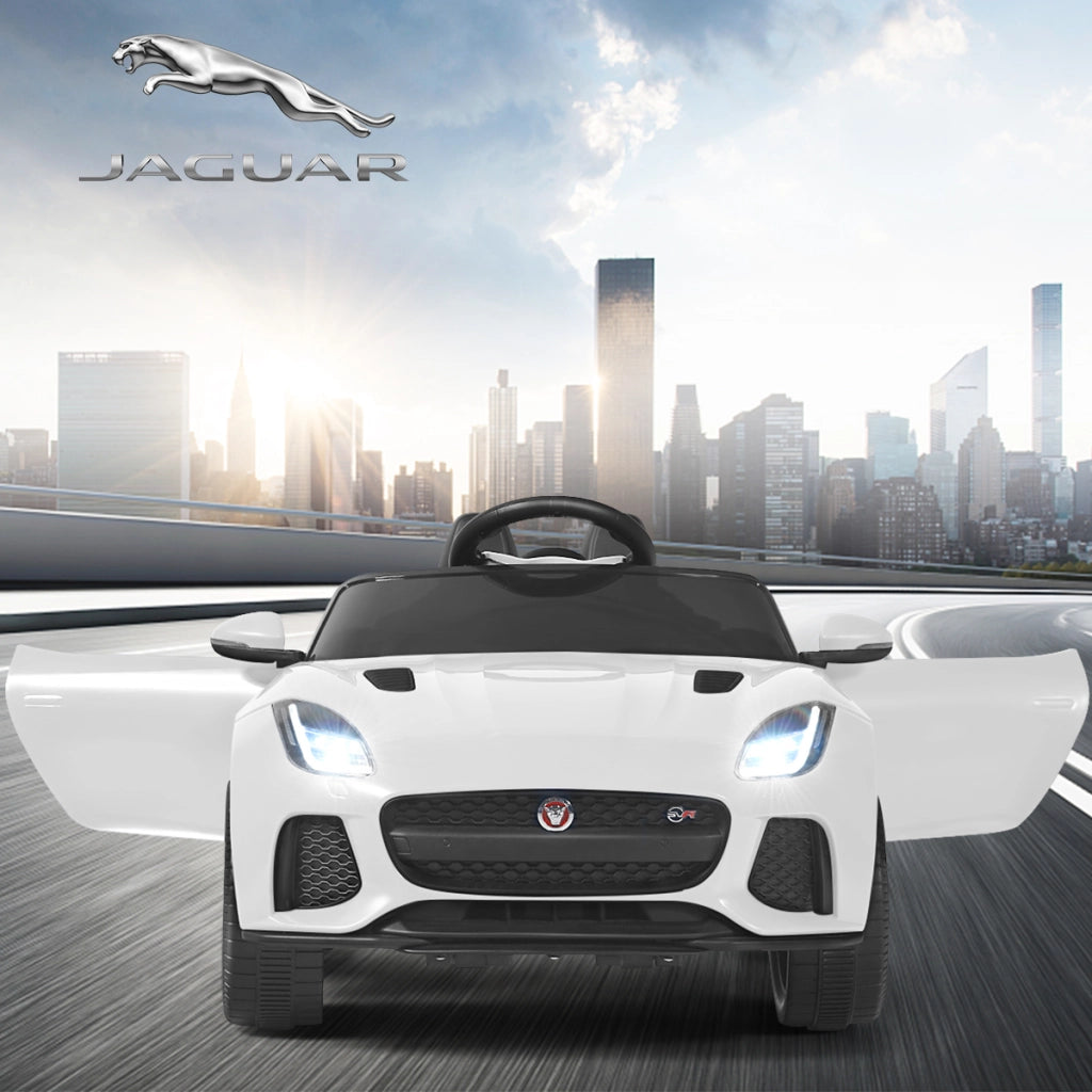 Macchina Jaguar F-type SVR 12 V per bambini con telecomando, Macchina a batterie con musica e storie Bianco-Macchinine giocattoli