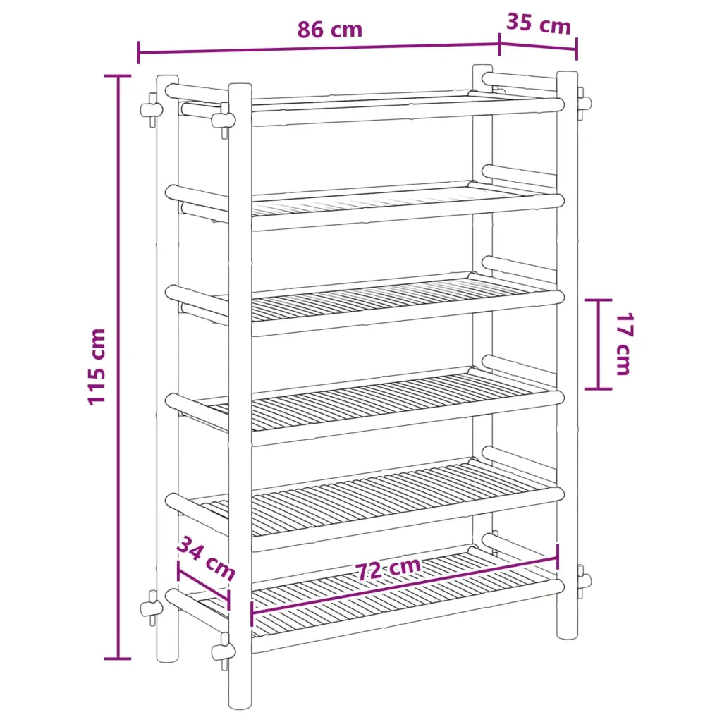 Scarpiera con lo scaffale Naturale 6 ripiani Bambù 42028051