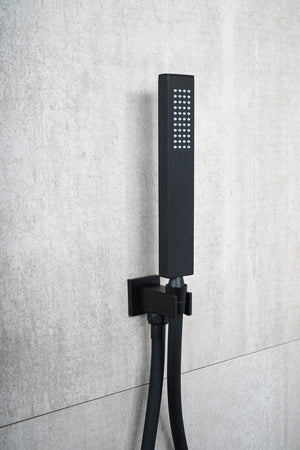 Kit quadrato doccetta e supporto con presa acqua nero opaco