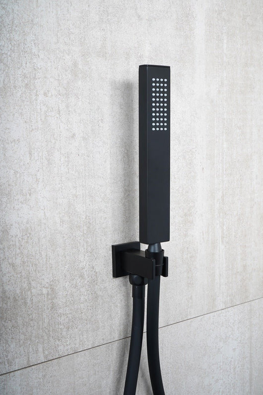 Kit quadrato doccetta e supporto con presa acqua nero opaco