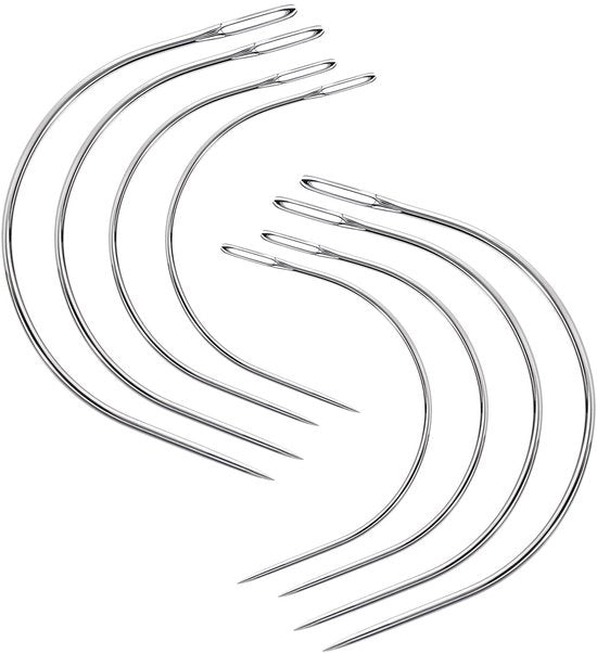 Set di Aghi a C per Tessitura a Mano - 8 Stuks - Aghi Curvi - Tessitura in Pelle - Robusta/Ferro - 4 Dimensioni (5,1/6,4/7,6/8,9 cm) - Aghi a Mano