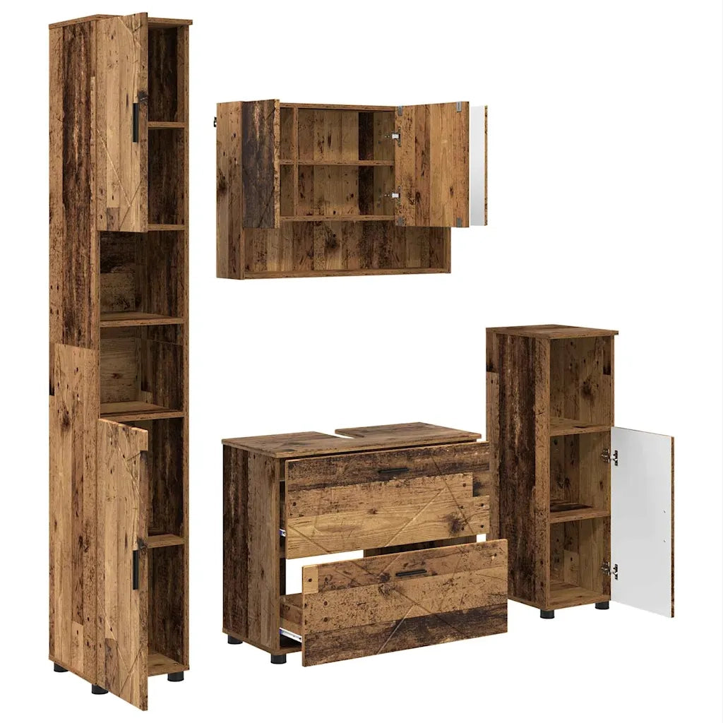 Set di mobili per il bagno con cassetto 4 pcs Legno vecchio