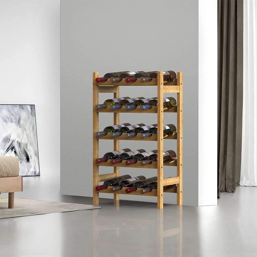 Cantinetta Portavino in Legno Bambù Naturale con 20 Scomparti Bar Portabottiglie